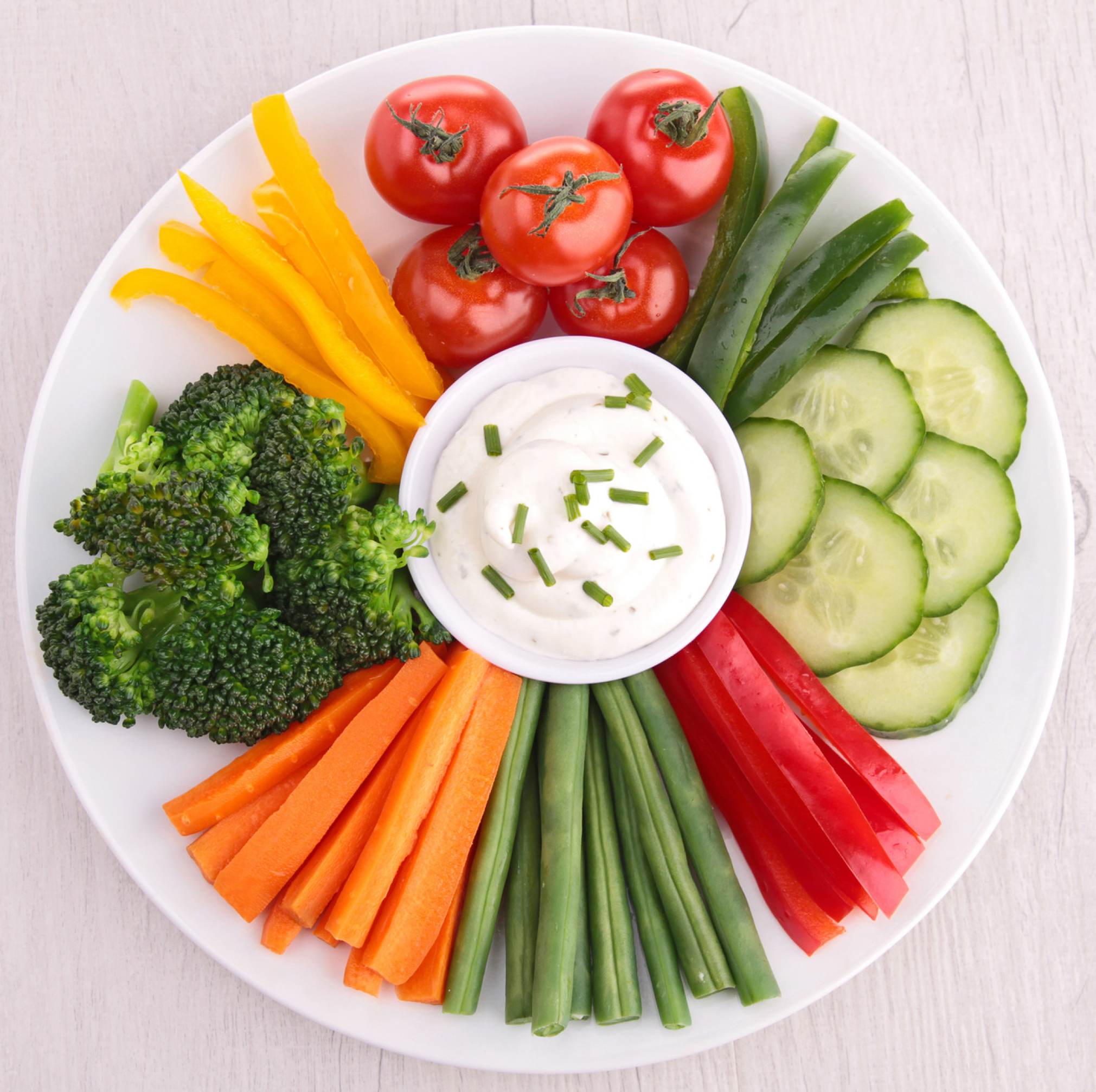 Yoghurt dip with rainbow vegetable sticks